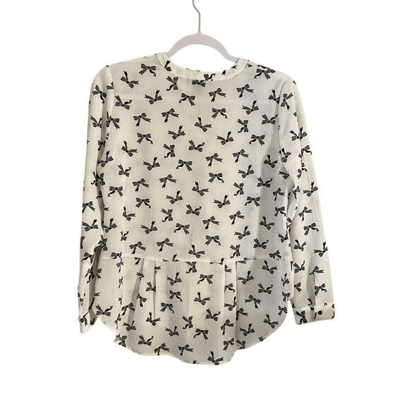 Roz & Ali Womens Top Small Ivory Black Bow Print Blouse - Picture 2 of 3